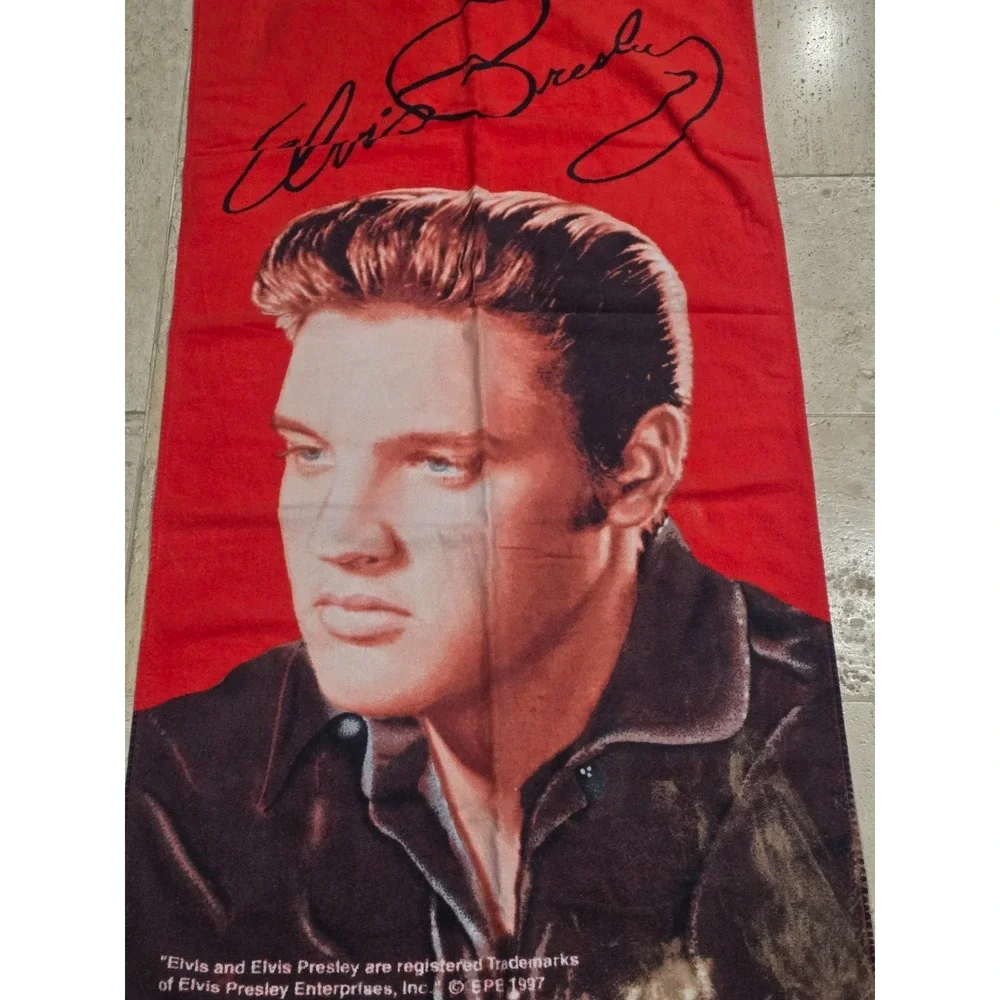 Vintage Elvis Presley Beach Towel Cotton Terry Cloth Signature 54x24 100% Cotton